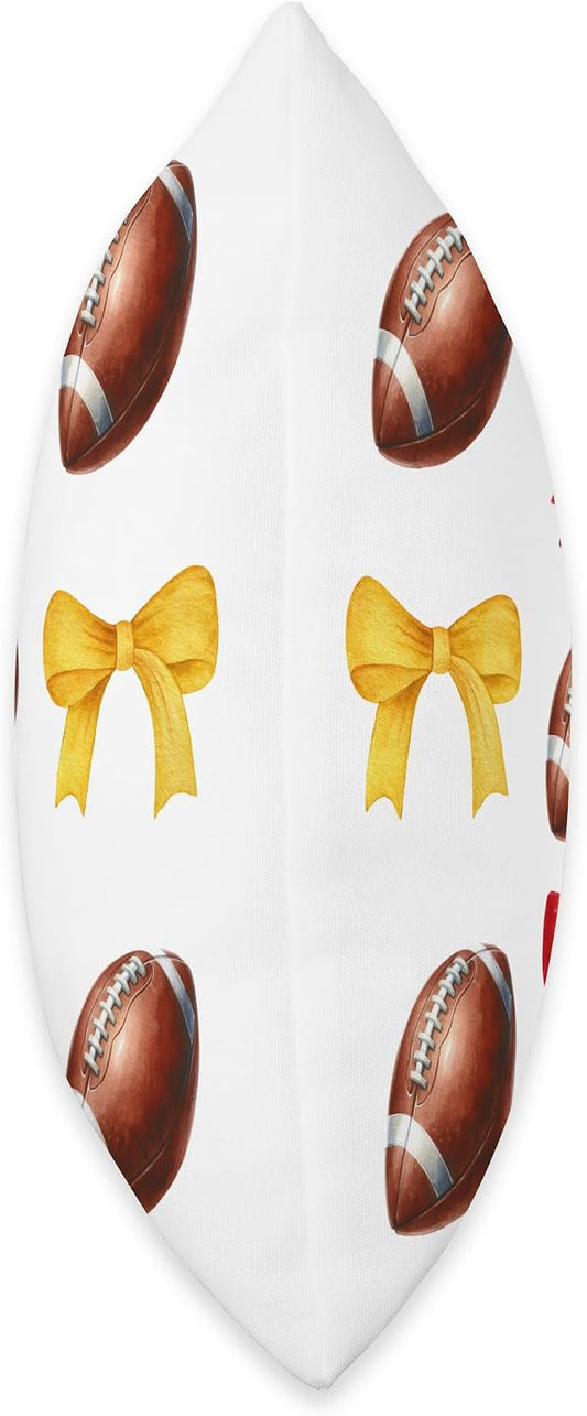 Footballs & Red & Yellow Gold Bows Girls Football Season Throw Pillow