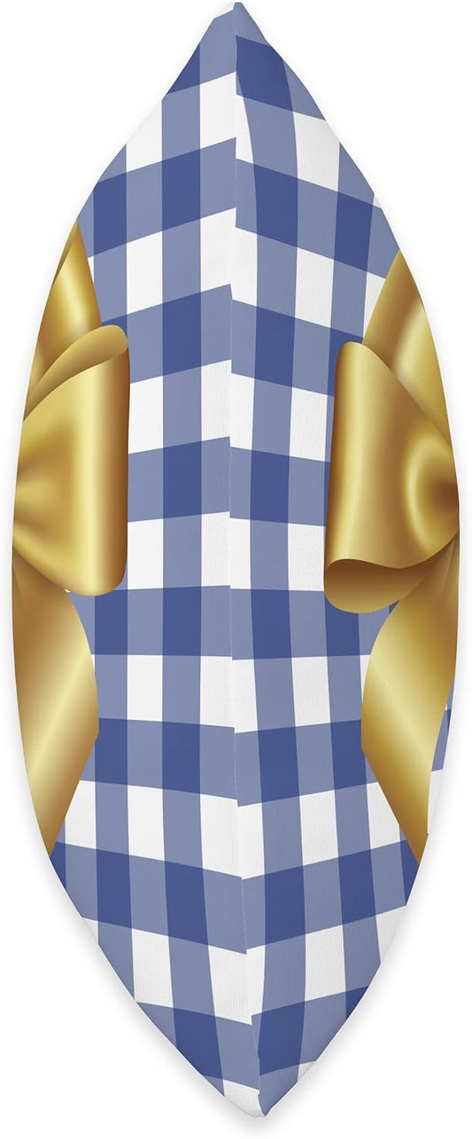 Hanukkah Decor Blue White Check Pillow Yellow Bow Christmas Throw Pillow