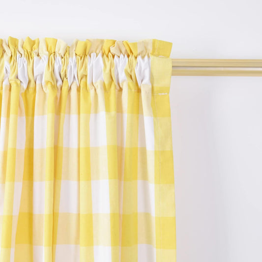 Cafe Curtains 30 inches Long Buffalo Plaid Kitchen Tiers 2 Panels Rod Pocket Gingham Check Short Small Half Window Curtains Bathroom Yellow & White