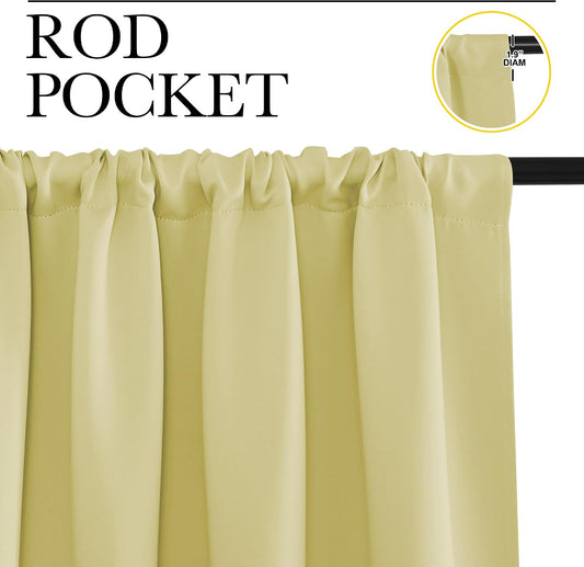 NICETOWN Paler Yellow Blackout Curtains 63 inches Long for Living Room, Darkening Window Curtain Panels, Easy-Care Solid Thermal Insulated Draperies/Drapes for Daughter Room