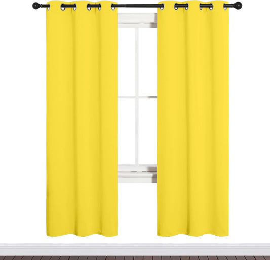 NICETOWN Bedroom Curtain Panels Draperies, Thermal Insulated Solid Grommet Curtains/Drapes (Bright Yellow, 1 Pair, 34 by 72-inch)