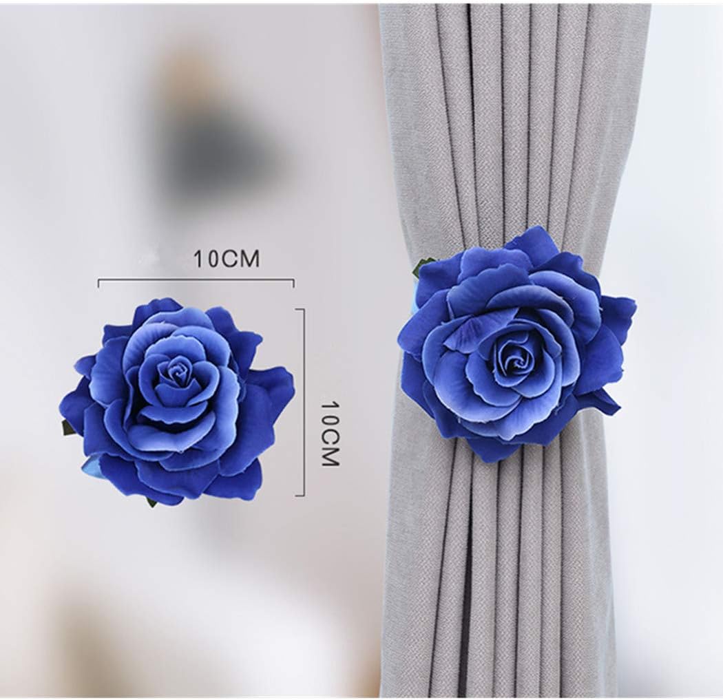 2Pcs Curtain Buckle Tiebacks Rope with Magnets Stick Anywhere Holdbacks for Window Curtain Rope Length 40cm Rose Flower-Yellow