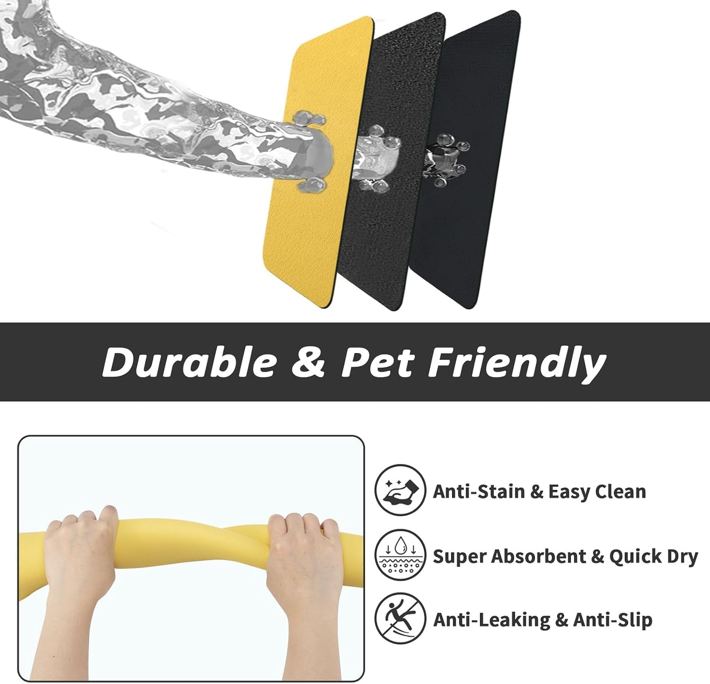 Dog Food Mat - Absorbent Cat Mat for Food and Water, No Stains Pet Feeding Bowl Mat, Easy to Clean Pet Placemats, Quick Dry Dog Water Dispenser Mat for Messy Drinkers | Yellow 12"x 19"