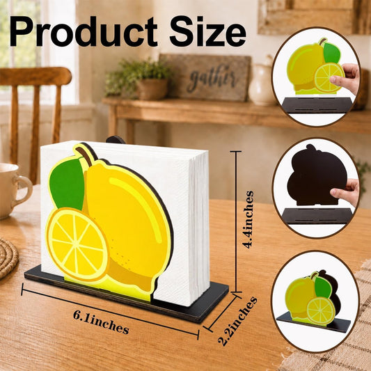 Lemon Wooden Napkin Holder, Vibrant Fruit Paper Napkin Organizer, Summer Farmhouse Table Tissue Stand for Kitchen Counter Coffee Bar Dining Room Home Decor