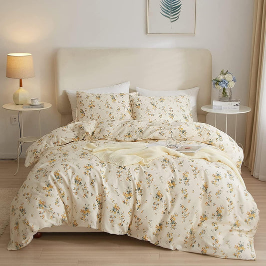 Yellow Floral Comforter Set Queen Botanical Bedding Comforter Set for Queen Bed Women Girl Garden Bohemian Floral Comforter with 2 Pillowcases,Garden Style Bedding Sets