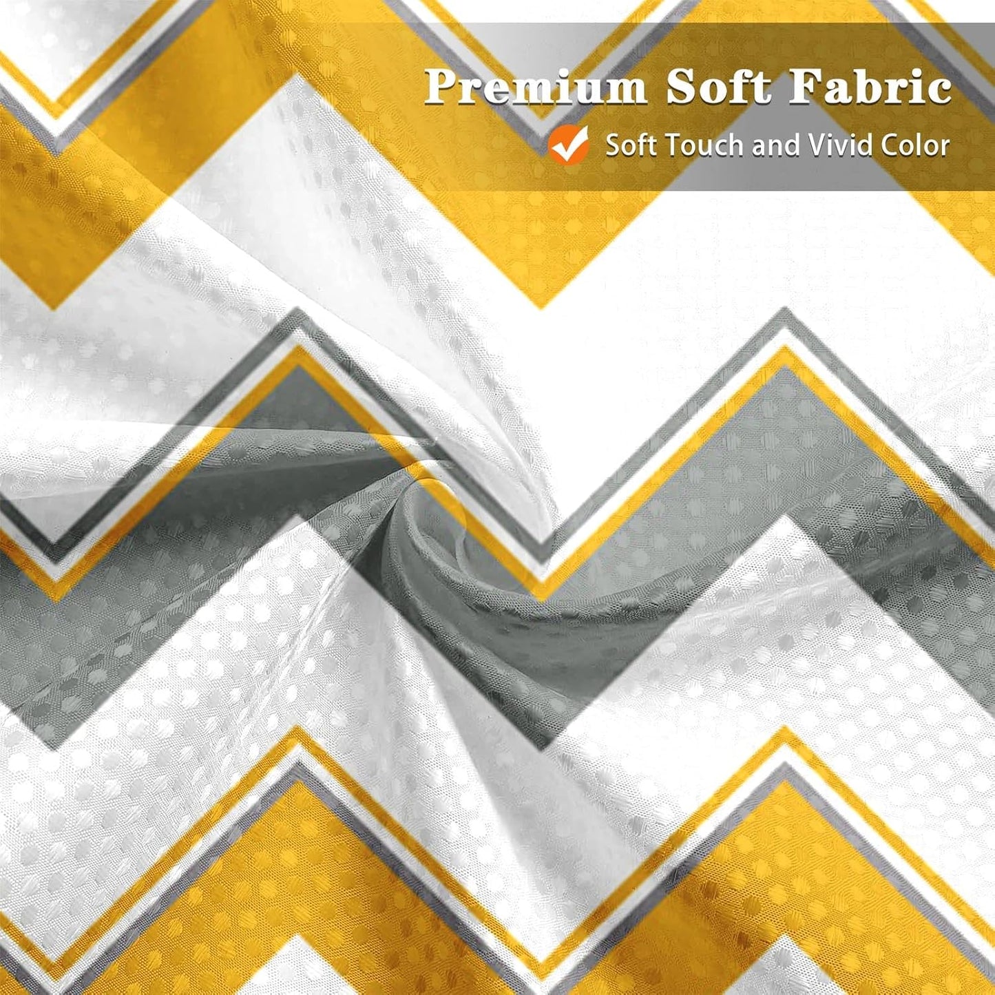 Chevron Striped Yellow Gray Modern Waffle Textured Cloth Shower Curtain Set, Zig Zag Wave Farmhouse Bathroom Window Waterproof Shower Curtains for Bathroom Decor