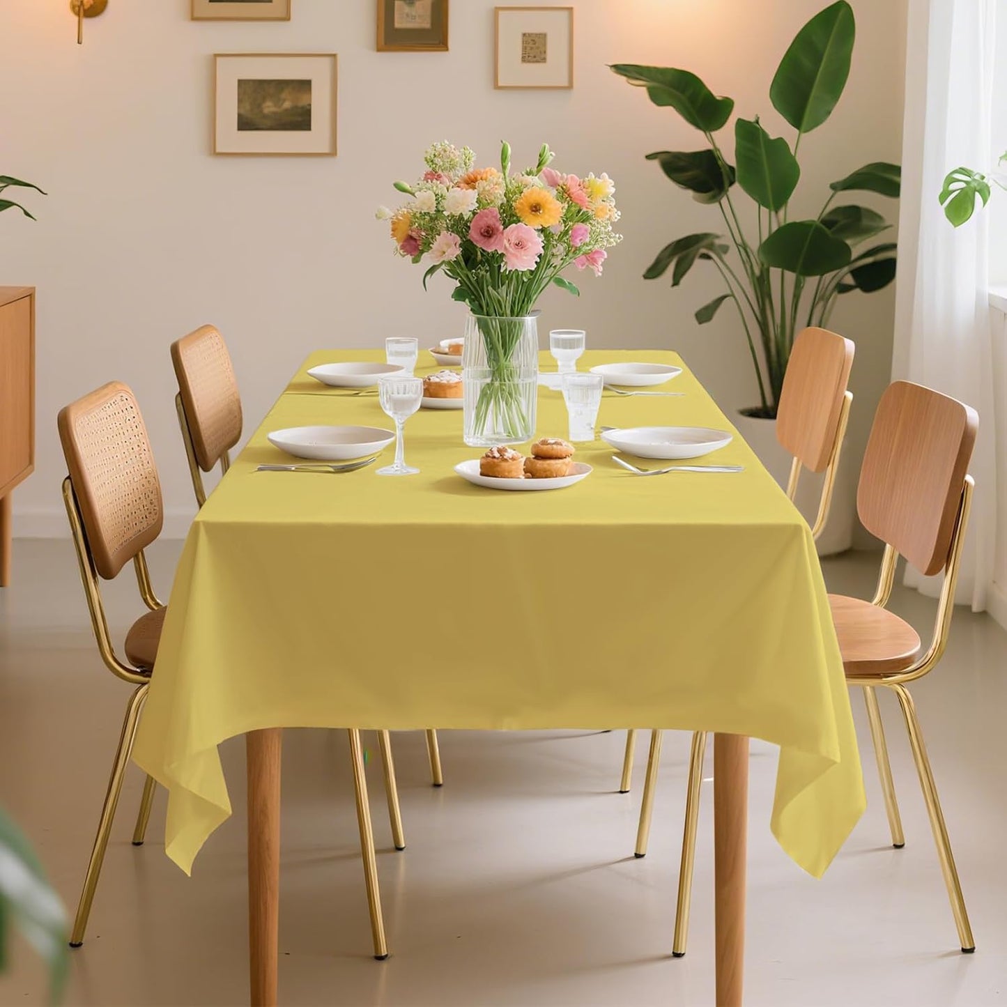 10 Pack Premium Disposable Plastic Tablecloth 54" X 108" Rectangle Table Cover for Birthdays Weddings Christmas Anniversary Buffet Table (Light Yellow)