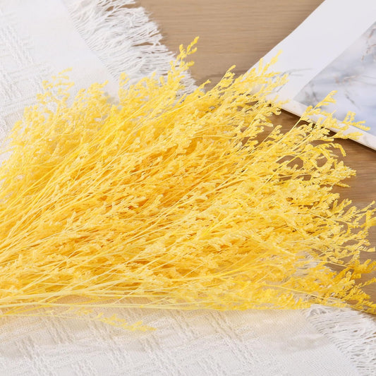 Dried Flowers Bouquet, Dry Caspia Flower Bundle, Floral Lavender, Babys Breath Flowers Arrangements for Wedding Decor, Door Wreath, Home Party Table Vase Decoration (Yellow, 17'')