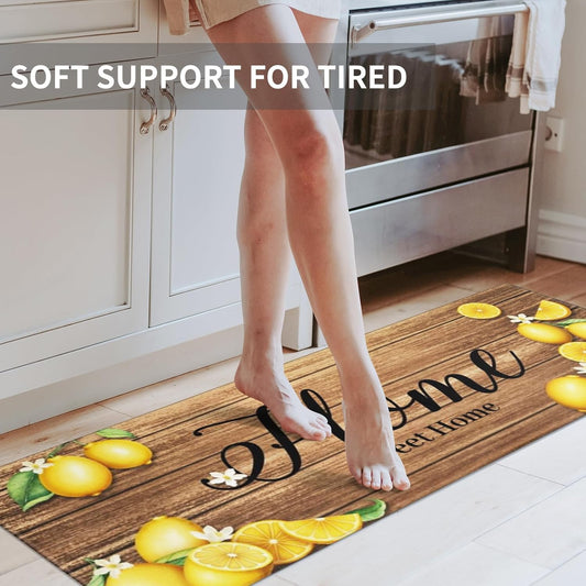 Lemon Kitchen Rugs Set of 3 Yellow Summer Farmhouse Non Slip Floor Mats | Lemon Kitchen Mats Non-Skid Machine Washable for Kitchen Floor Sink Rugs Decor and Accessories 17"x30"+17"x47"+17"x59"