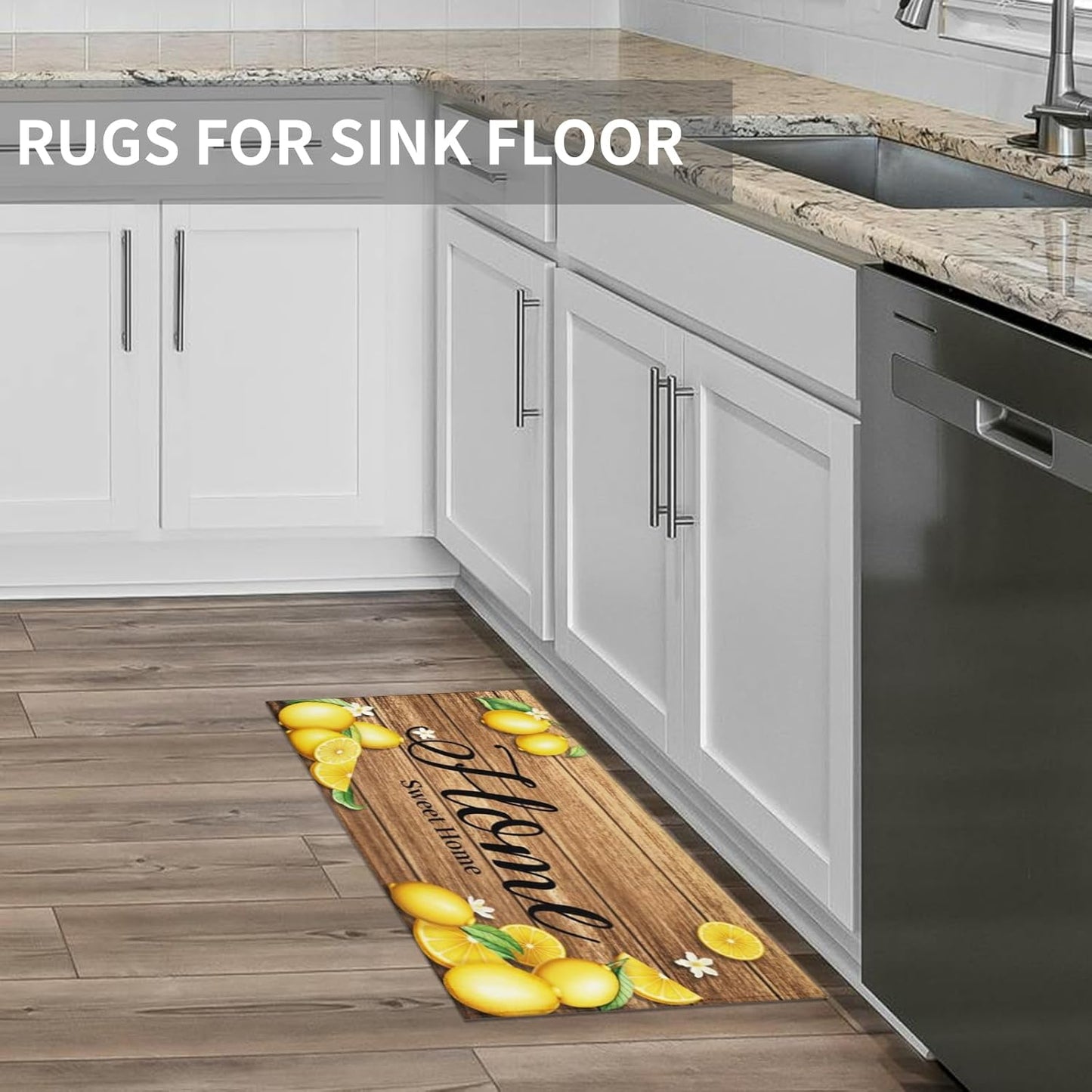 Lemon Kitchen Rugs Set of 3 Yellow Summer Farmhouse Non Slip Floor Mats | Lemon Kitchen Mats Non-Skid Machine Washable for Kitchen Floor Sink Rugs Decor and Accessories 17"x30"+17"x47"+17"x59"