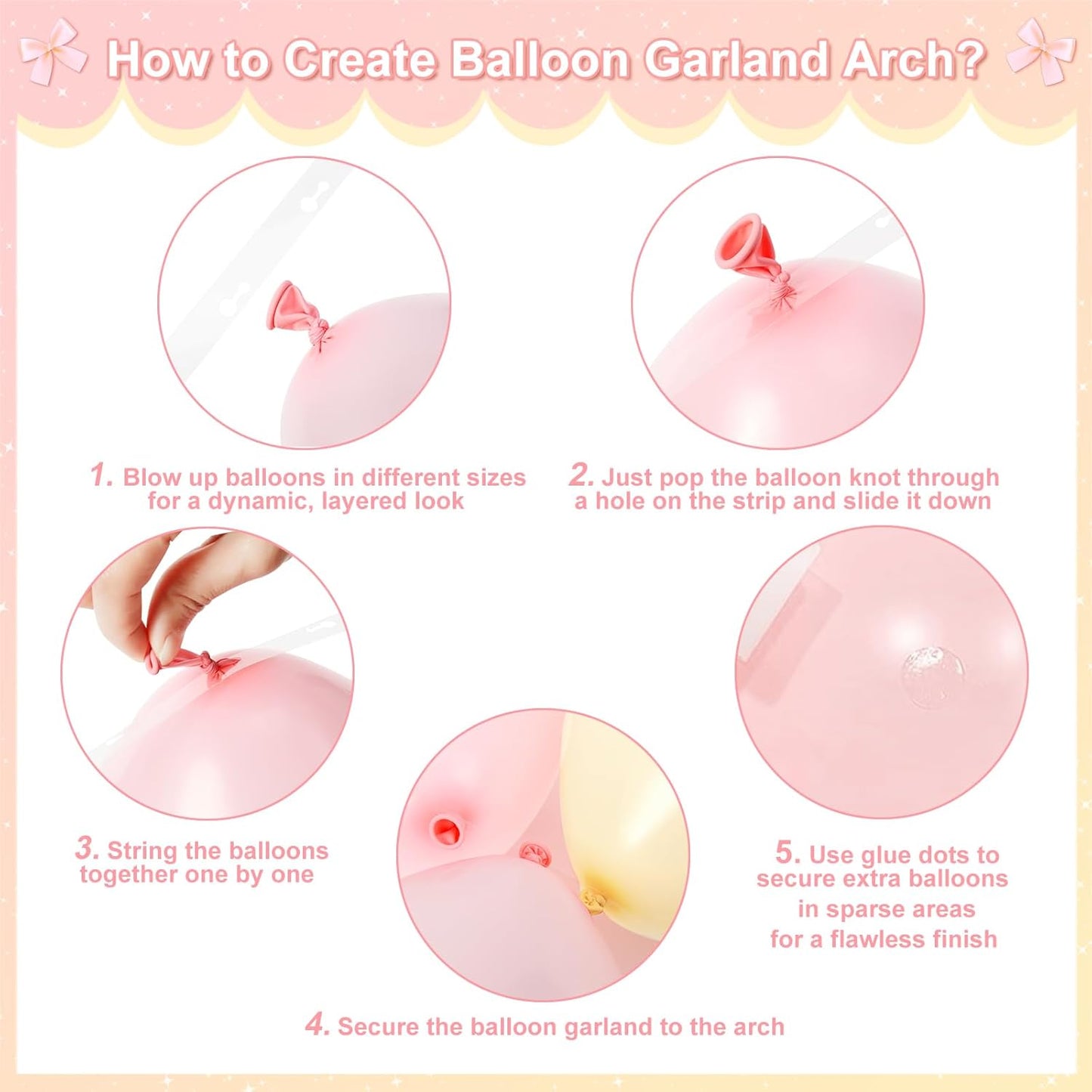 Pink and Yellow Balloon Arch Garland Kit with Coquette Bow | Light Pink Yellow Pearl White Balloon with Long Balloons for Birthday Bridal Wedding Baby Shower Party Decorations