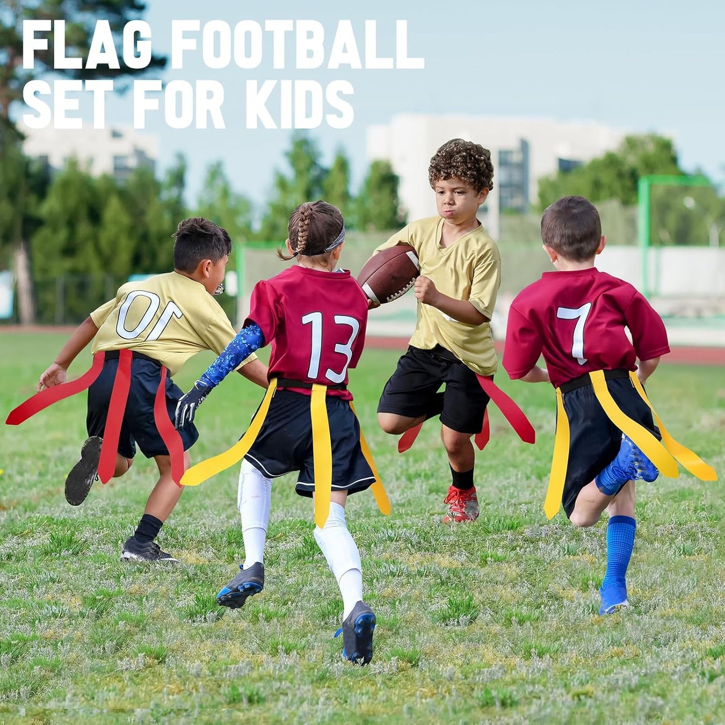 Flag Football Set - 14/20 Player Adjustable Belts with Cones, Football, Pump, Bag, for Youth and Adults Training