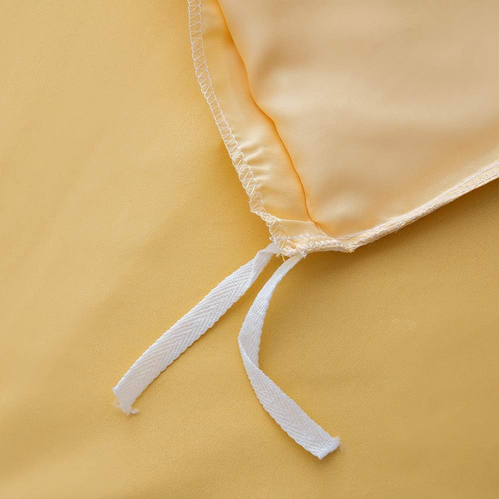 Silk Satin Duvet Cover Set King Size Solid Color Yellow Summer Bedding Set Reversible Modern Simple Silk Like Smooth Quilt Comforter Cover (1 Duvet Cover + 2 Pillow Shams) with Zip