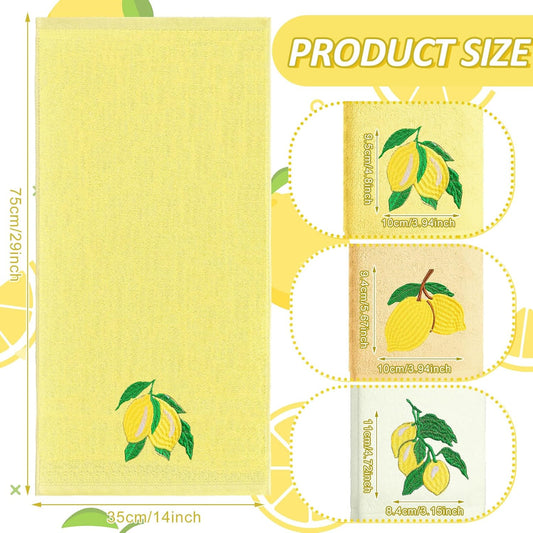 3 Pcs Lemon Hand Towels 14x29 Inch Spring Summer Farmhouse Yellow Lemon Cotton Embroidered Soft Absorbent Bathroom Decor Towels for Bathroom Kitchen