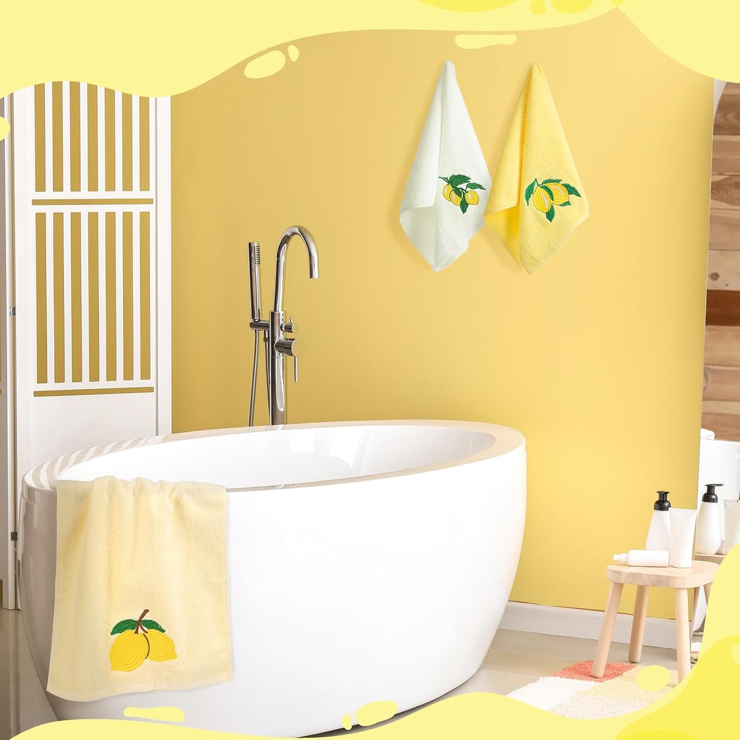3 Pcs Lemon Hand Towels 14x29 Inch Spring Summer Farmhouse Yellow Lemon Cotton Embroidered Soft Absorbent Bathroom Decor Towels for Bathroom Kitchen