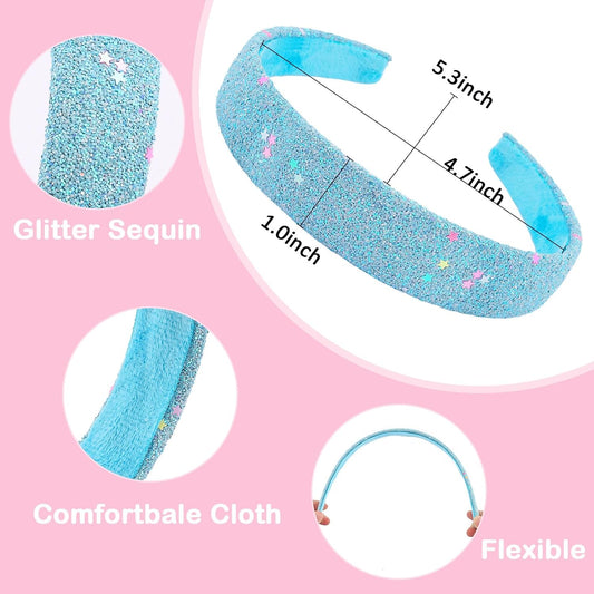 Glitter Headbands for Girls 4Pcs Headband Sparkly Hair Accessories Blue Purple Yellow Orange Headband for girls 4-6, girl headbands 8-12 Bling Head Bands Girl Back to School