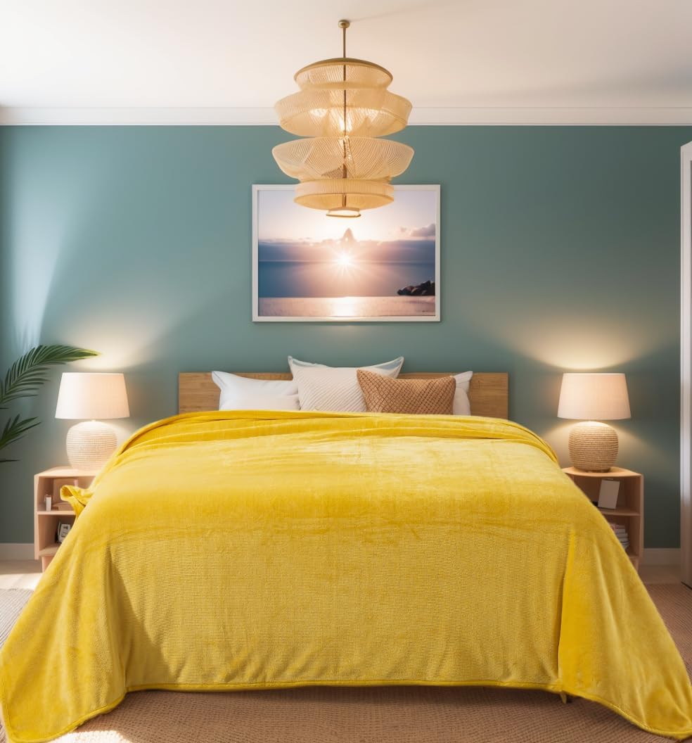 Fleece Blankets for All Season - Premium Lightweight Anti-Static Throw for Travel Size Bed Extra Soft Brush Fabric Warm Sofa Thermal Blanket 51" x 60"(Yellow)