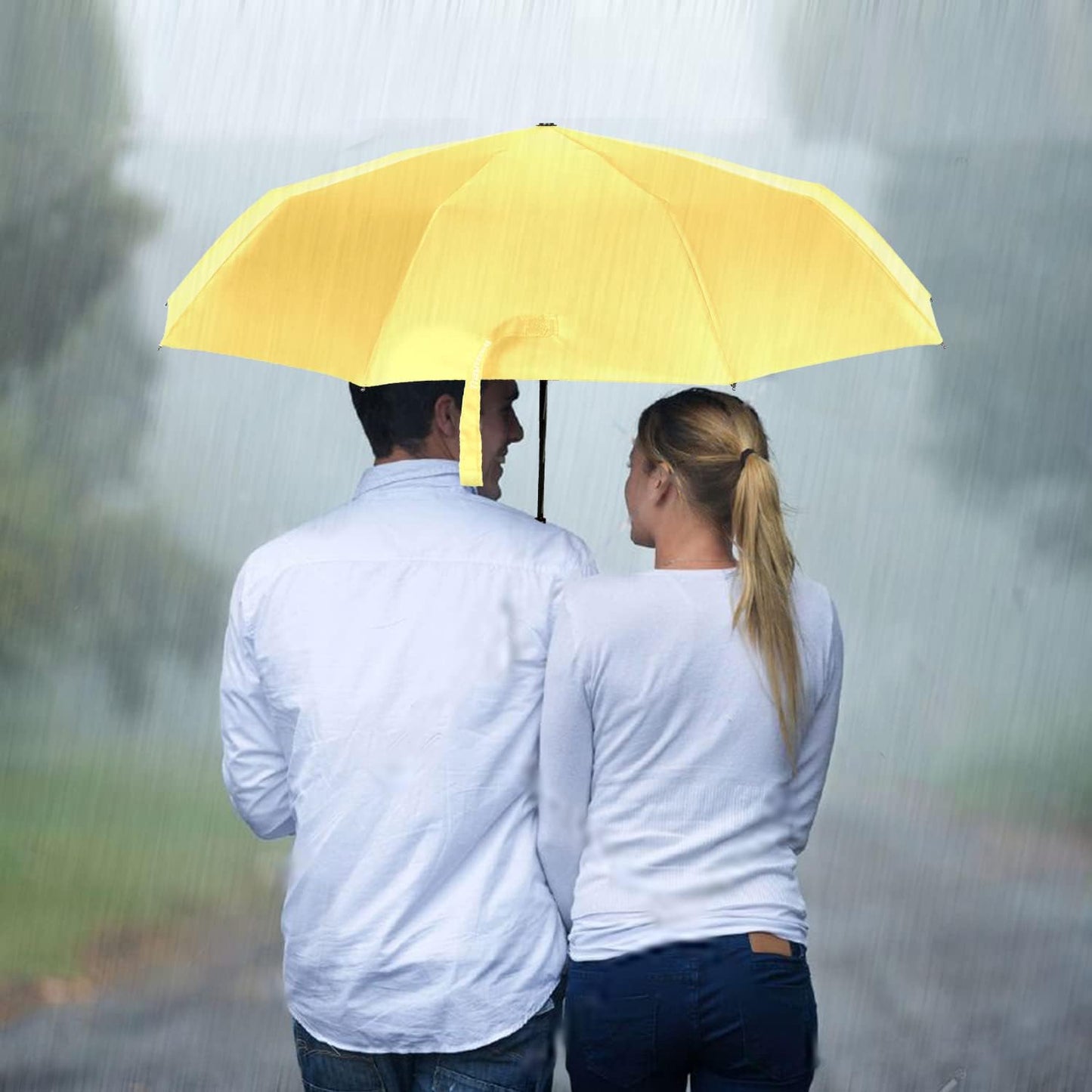 Travel Umbrella Windproof 46 Inches Canopy, Yellow | 10 Reinforced Fiberglass Ribs Ergonomic Handle Auto Open & Close