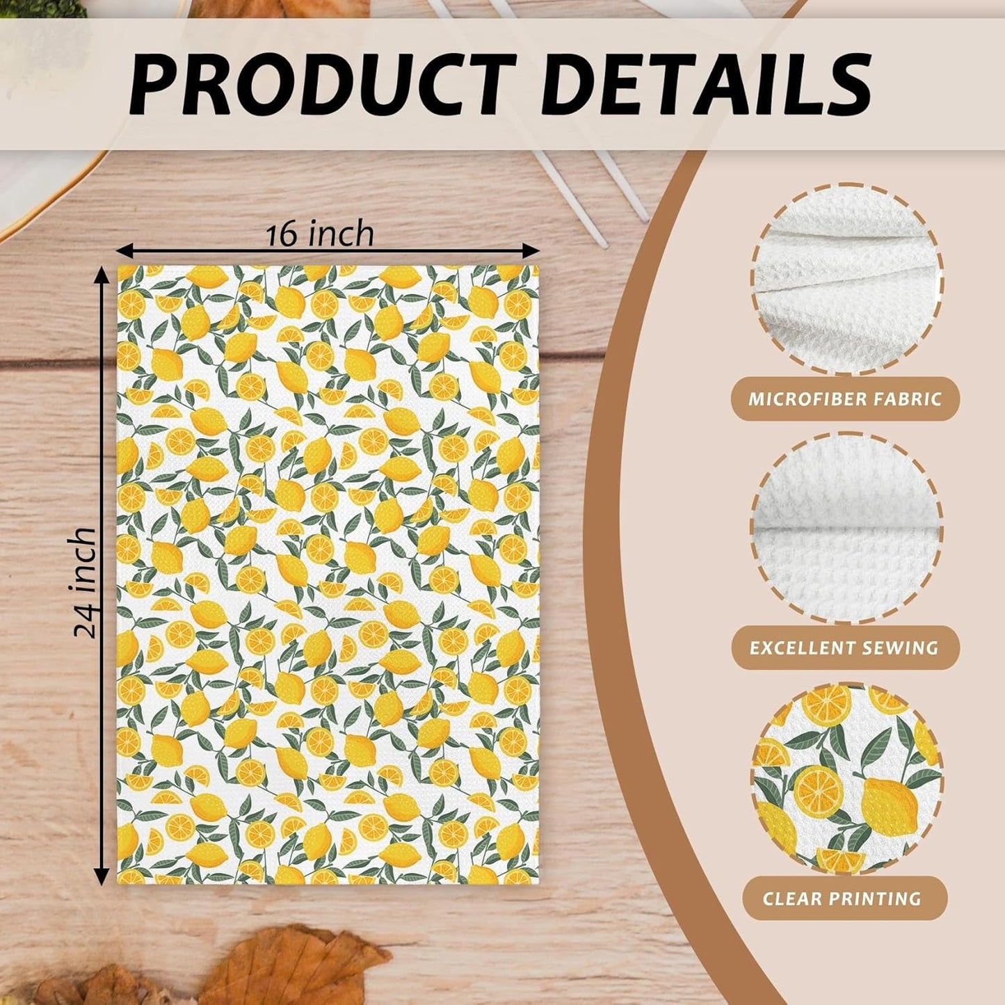 Summer Lemon Kitchen Towels, Lemon Gifts for Women Decor Dish Tea Towels Dishcloth for Kitchen, Summer Fruit Hand Towel for Bathroom, Fruit Lovers Gifts, 16x24 Inch