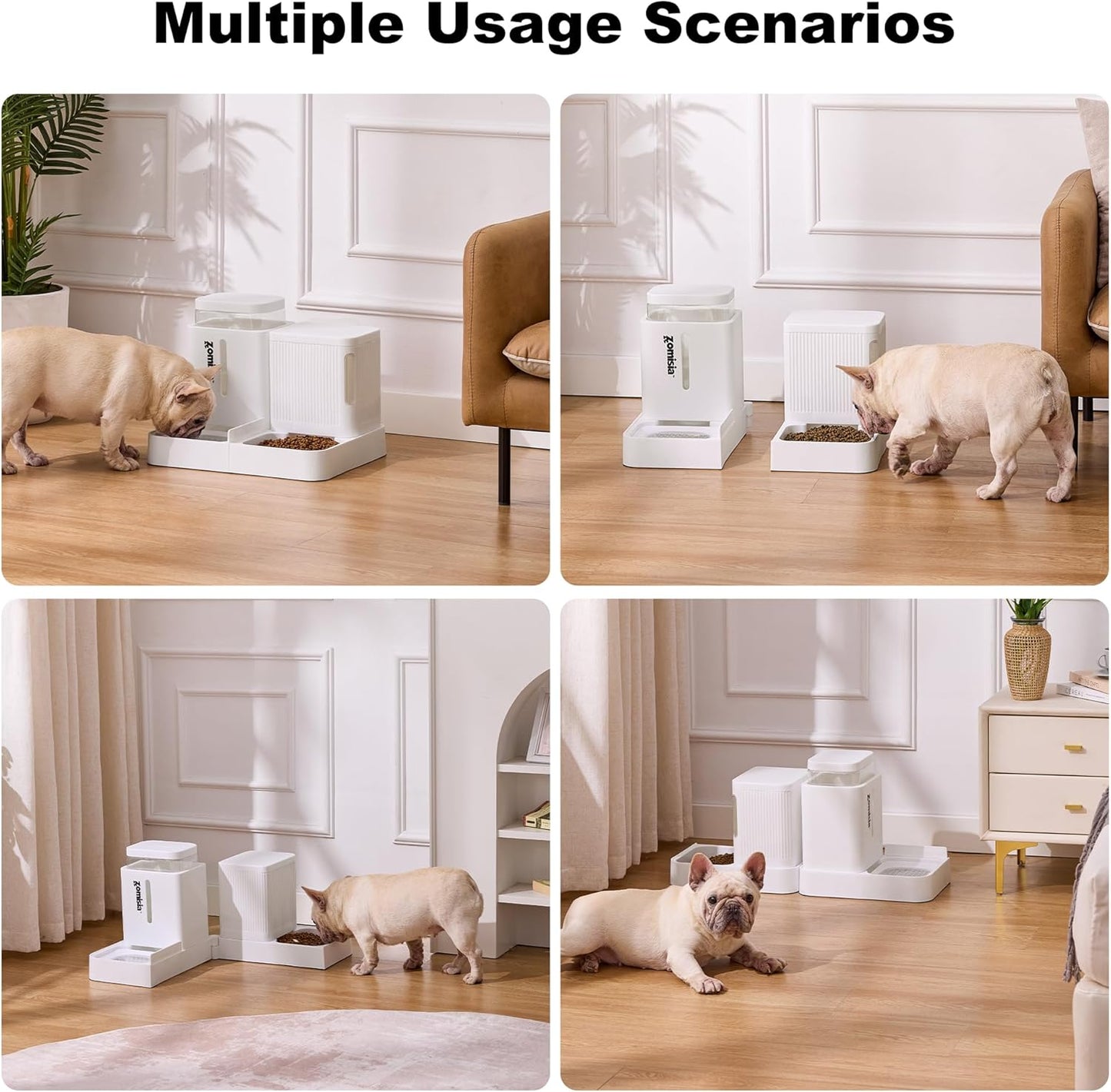 Gravity Dog Food and Water Dispenser, 2 in 1 Automatic Dog Feeder with 180 Degree Rotatable, 2 Pack Large Capacity Self Feeding for Small Dogs Puppy, White, 1.6GALx2