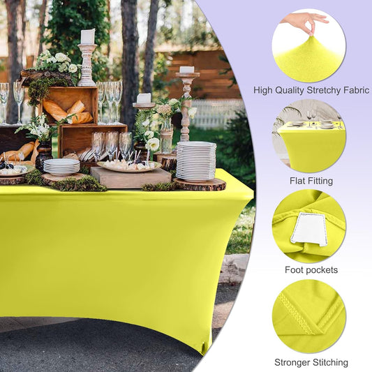 6 FT Yellow Spandex Table Cover Stretch Fitted Wrinkle Resistant Tablecloth Reuse for Rectangular Folding Table Patry Event Wedding Banquet