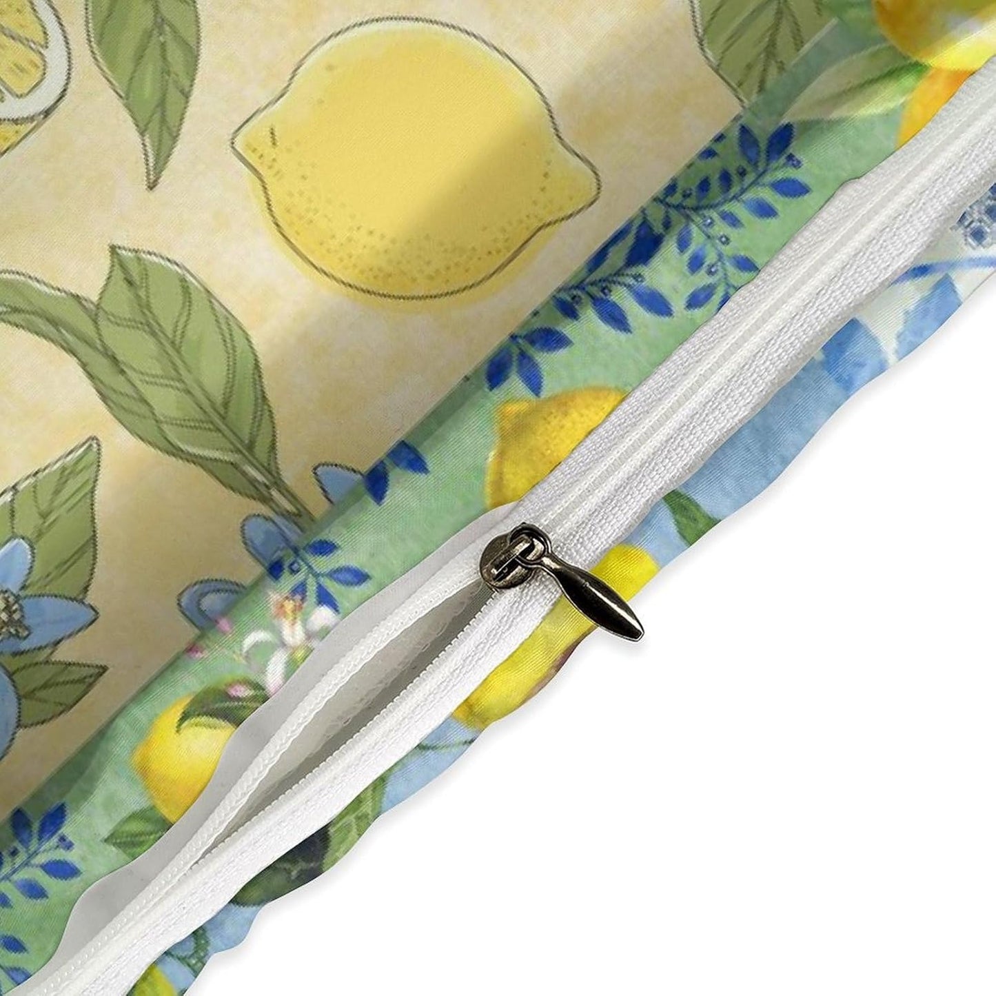 Lemon Bedding Set,Retro Patchwork Style Rustic Yellow Fruit Summer Plant Pattern Blue White Ceramic Tile Printed Comforter Set with Pillowcase for Bedroom Bed Decor,Twin 86"x70"