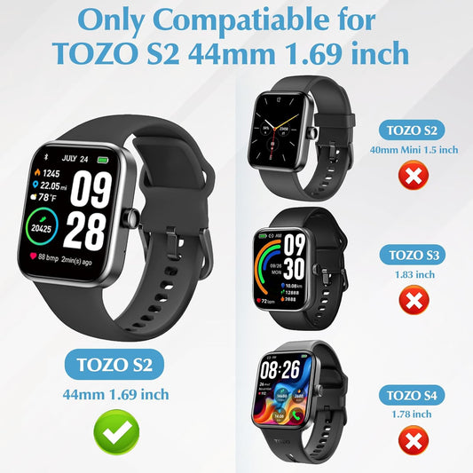 2 Pack Screen Protector Case Compatible with TOZO S2 44mm Smartwatch, Hard PC Protective Bumper Case Cover for TOZO S2 1.69" Watch - Clear + Clear