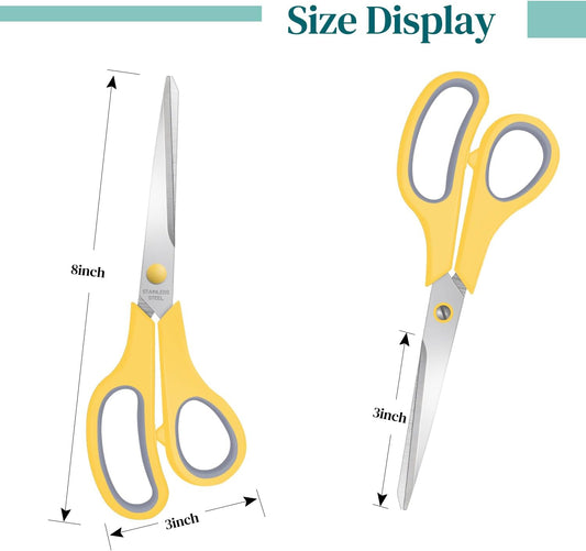 6 Packs Sewing Craft Scissors Bulk,8" Multipurpose Heavy Duty Sharp Scissors,Stainless Steel Shears for Home Office Student Supplies,Yellow