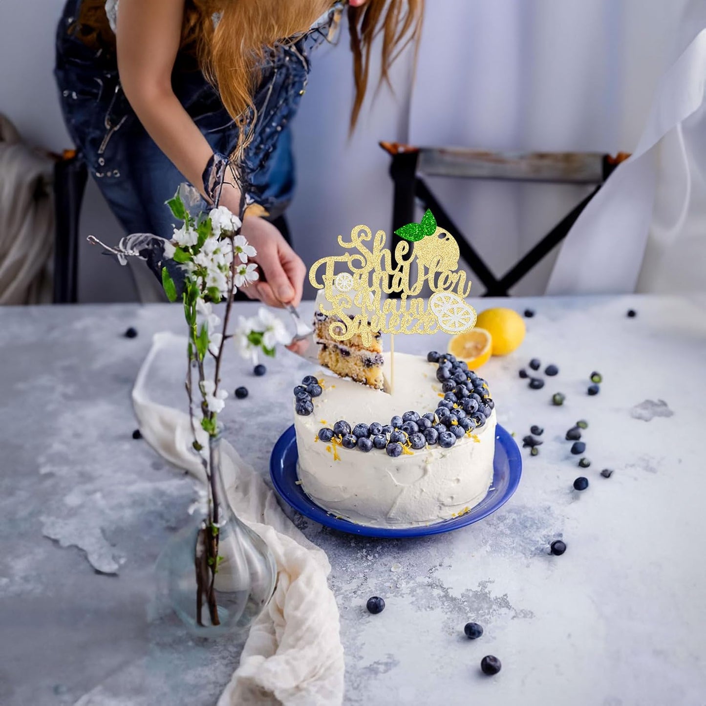1Pcs She Found Her Main Squeeze Cake Topper Glitter Bridal Shower Party Cake Decorations for Lemon Theme Wedding Engagement Bachelorette Party Supplies