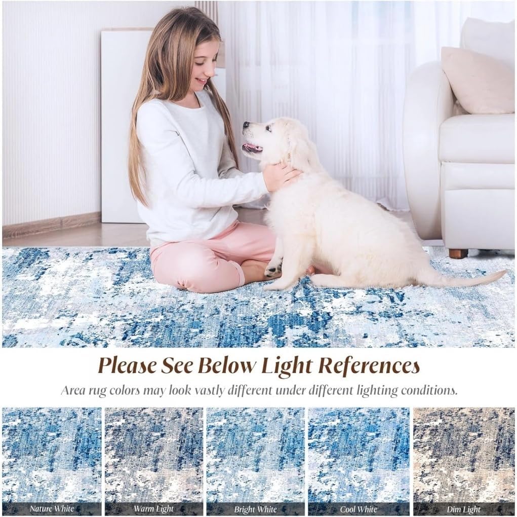 Bright Yellow Off White Abstract Art Deco Washable Rugs for Living Room Bedroom Playroom Modern Aesthetic Ombre Tie Dyed Area Rug Stylish Home Office Nursery Guestroom Foldable Non Slip Carpet 4x6