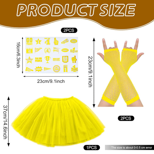 21 Pcs Yellow Spirit Wear Girls Color War Camp Accessories Team Spirit Day Accessories Spirits Bundles Colored Stuff Field Pep Rally Supplies Camp Game Color Items Bulk Tutu for Sport