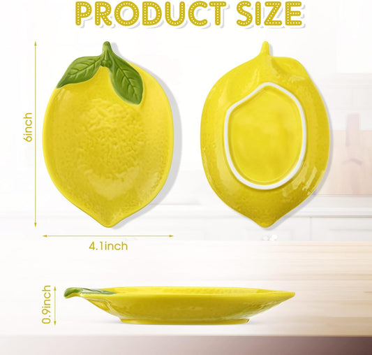 4 Pack Lemon Ceramic Spoon Rest for Stove Top & Kitchen Counter Yellow Utensil Spoon Holder Decoration Gift for Women Housewarming Gift Lemon Decor and Accessories