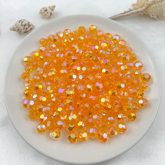 1000 Pcs 6MM Round Faceted Acrylic Beads AB Color Transparent Crystal Acrylic Beads Round Bicone Beads for Jewelry Making, Bracelets Necklaces Earrings Wind (125- Orange Yellow AB)