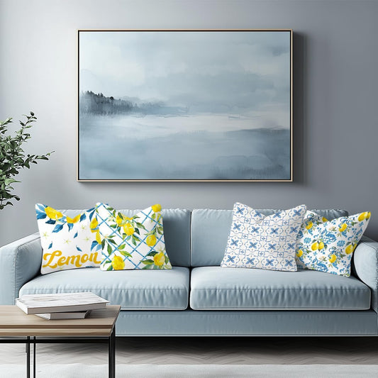 4Pcs Italy Lemon Pillow Covers, Vintage Blue and Green Throw Pillow Covers 18x18 Inch, Summer Aesthetic Italy Lemon Decor Decorative Cushion Cover for Home Sofa Living Room Couch Farmhouse