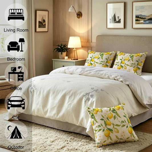 Lemon Cotton Linen Throw Pillow Covers Citrus Fresh Decorative Cushion Cases for Couch, Bed, Sofa & Car 18x18 Inch Yellow