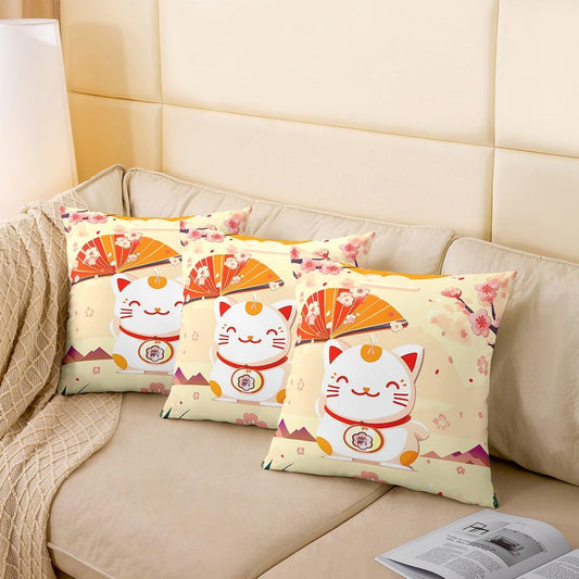 jejeloiu Kids Cherry Blossoms Throw Pillow Covers 22"x22" Set of 2 Boys Girls Sakura Flower Decorative Pillow Case Pillowcase Japanese Style Cushion Cover Kawaii Cat Pattern Outdoor Pillows Covers