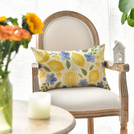 AVOIN colorlife Summer Lemon Flowers Throw Pillow Cover, 12 x 20 Inch Eucalyptus Leaves Cushion Case Decoration for Sofa Couch Holiday Seasonal Home Decor