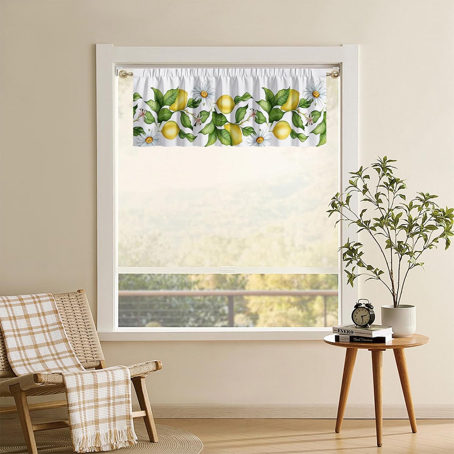 Lemon Valance, 54x18 Inch Lemon Kitchen Curtains for Window, Summer Cafe Kitchen Curtains with Rod Pocket, Lemons Curtains for Kitchen in Linen Fabric for Bedroom Home Decor, Yellow Lemon Design