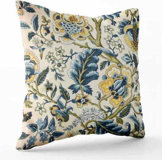 Good, Zippered Pillowcases 20X20Inch Throw Pillow Covers Floral Jacquard Print Blue Yellow hues for Home Sofa Bedding