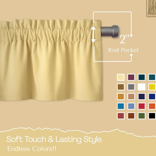 Native Fab 3 Piece Window Curtain Tiers 26"x36" and Valance 54"x18" Set - Rod Pocket - Semi Sheer - Short Curtain for Kitchen, Cafe, Living Room - Pale Yellow