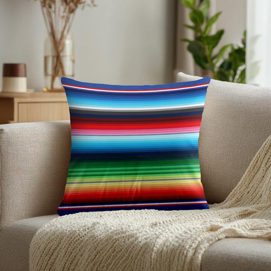 Mexican Colorful Pillow Covers, Stripes Pattern Party Decor Ethnic Mexican Fabric Square 18 x 18 Inches Decorative Throw Pillow Covers Cotton Cushion for Sofa Bedroom Car, Yellow, Set of 2