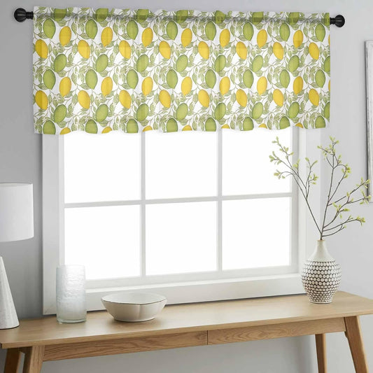 Sheer Window Valance Lemon Leaves Semi Voile Short Curtain Rod Pocket Flower Floral Bouquet Valances Window Treatment for Bedroom Living Room Kitchen 54x18in