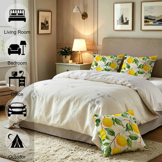 Yellow Lemon and Flower Linen Throw Pillow Covers 16x16 Inches Refreshing Visual Decorative Cushion Lovers of Fresh Designs, Living Room and Bedroom
