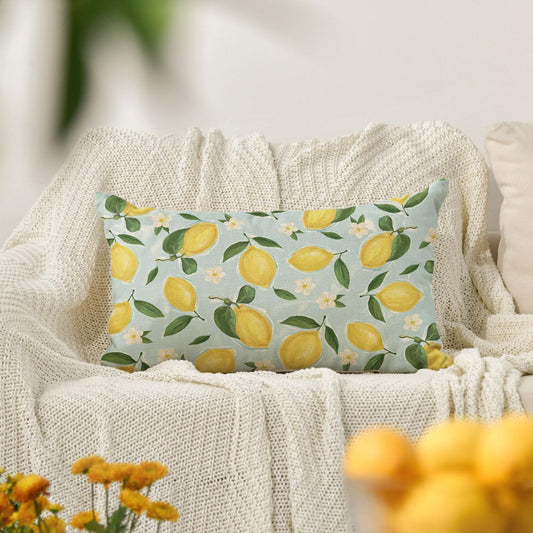 AVOIN colorlife Summer Lemon Throw Pillow Cover, 12 x 20 Inch Flowers Blue Cushion Case Decoration for Sofa Couch Holiday Seasonal Home Decor