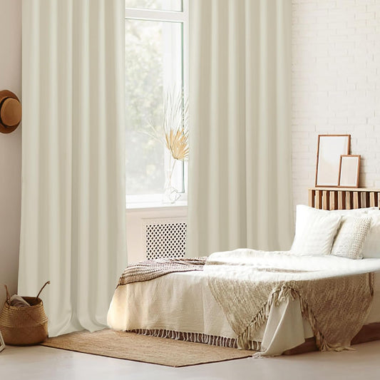 DWCN Cream Yellow Back Tab Curtains 84 inches Long for Living Room - Room Darkening Tieable Thermal Insulated Light Blocking Window Treatment Panels for Bedroom, 52 x 84 Inch, 2 Panels, Cream Yellow