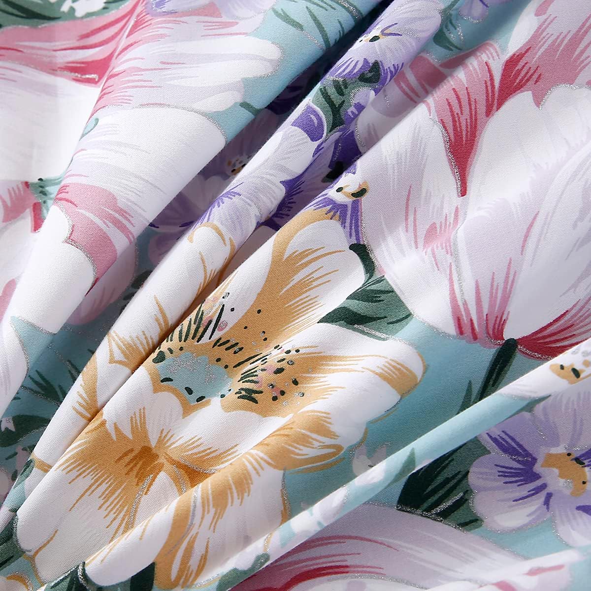 WINLIFE 100% Cotton Pillowcases Garden Floral Printed Pillow Cases Set of 2 Aqua Yellow Lavender Purple Flowers Print Pillow Cover (Standard 20 x 26'', Purple Fowers)