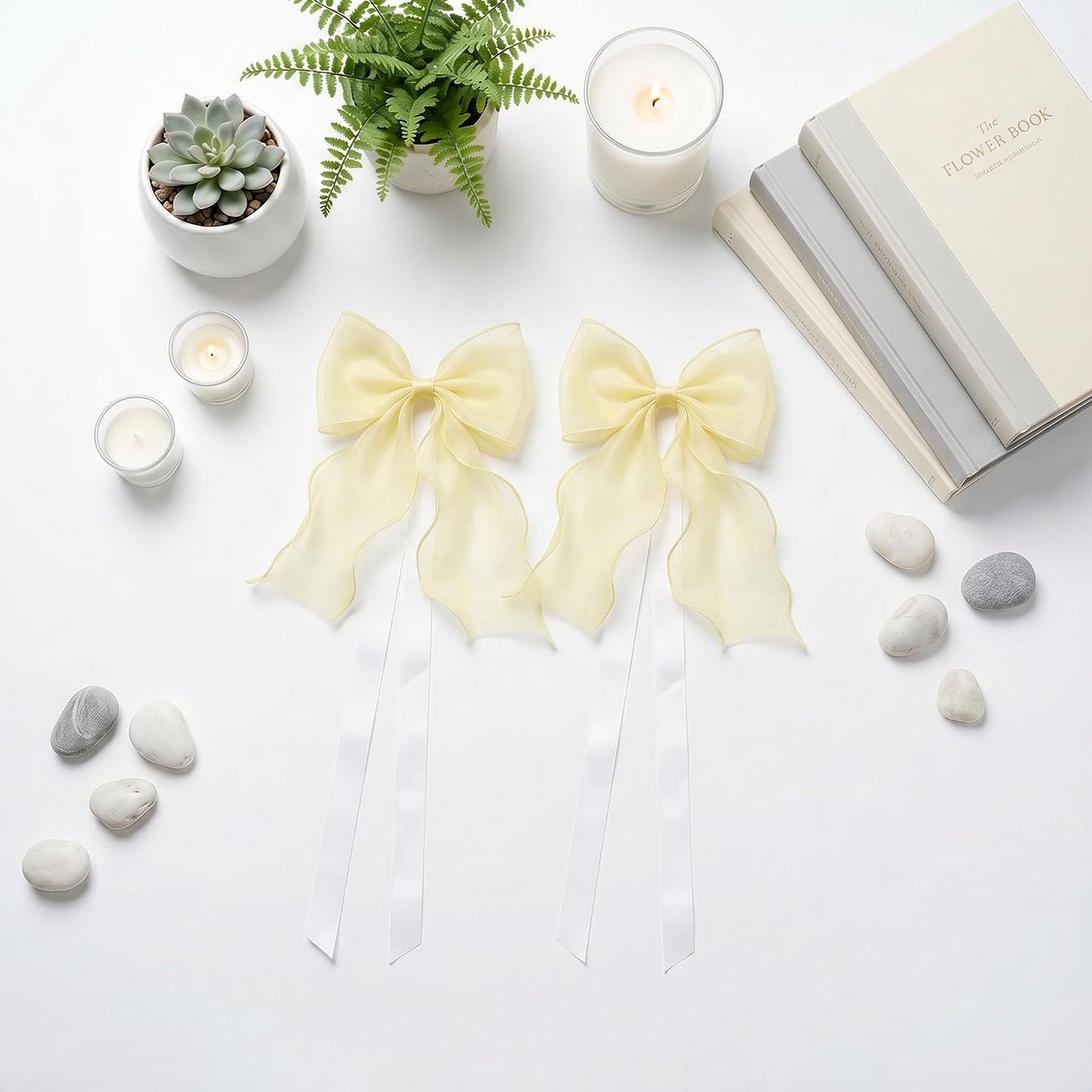 French Lace Bow Curtain Tiebacks, Silky Ribbon Bowknot Curtain Holdbacks for Sheer Curtains, Decorative Curtain Accessories for Bedroom Living Room Wedding Decor (2 Pack) (Light Yellow)