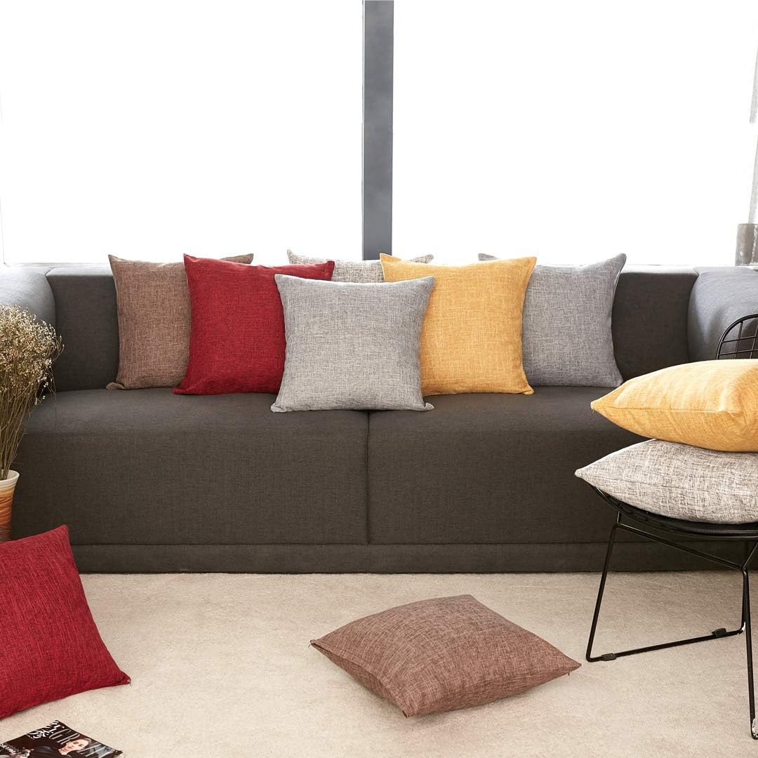 Anickal Set of 2 Mustard Yellow Pillow Covers 18x18 Inch Rustic Linen Decorative Square Throw Pillow Covers for Sofa Couch Decoration