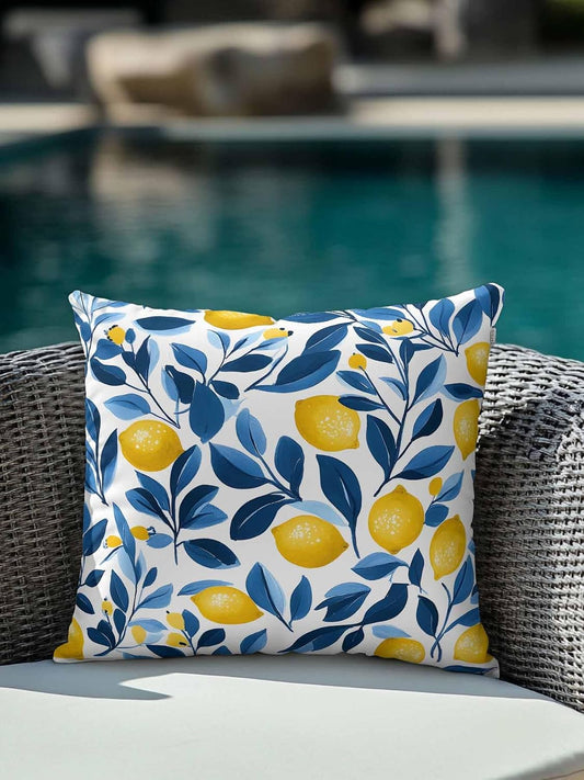 1 Pack Outdoor Throw Pillow, Lemon Waterproof Pillow with Insert Included, Summer Fruit Spring Leaf Watercolor Pastoral Decorative Accent Cushion Sofa Pillows for Patio Porch, 18 x 18 in