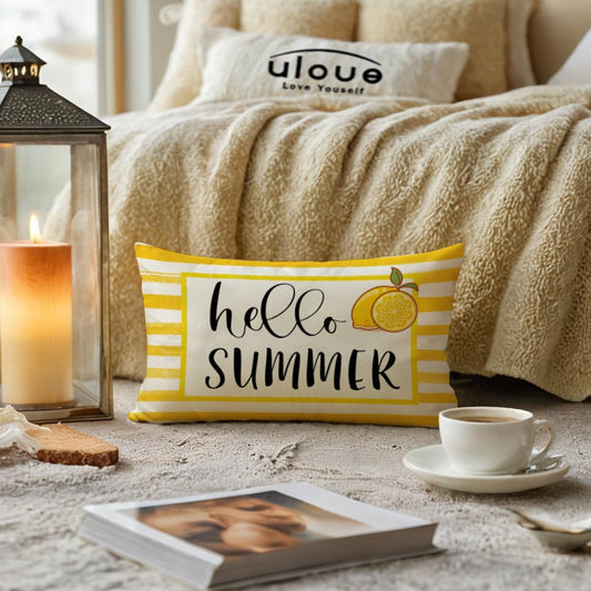 ULOVE LOVE YOURSELF Hello Summer Decorative Pillow Cover Yellow Lemon Design Cushion Cover 12"Γ20" Farmhouse Summer Holiday Lumbar Pillowcase Seasonal Decorations for Sofa Couch Porch(Yellow)